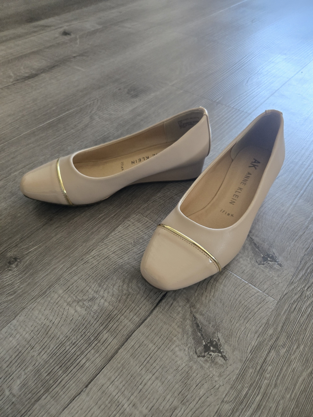 Anne Klein Nude Wedge Flats with Gold Trim